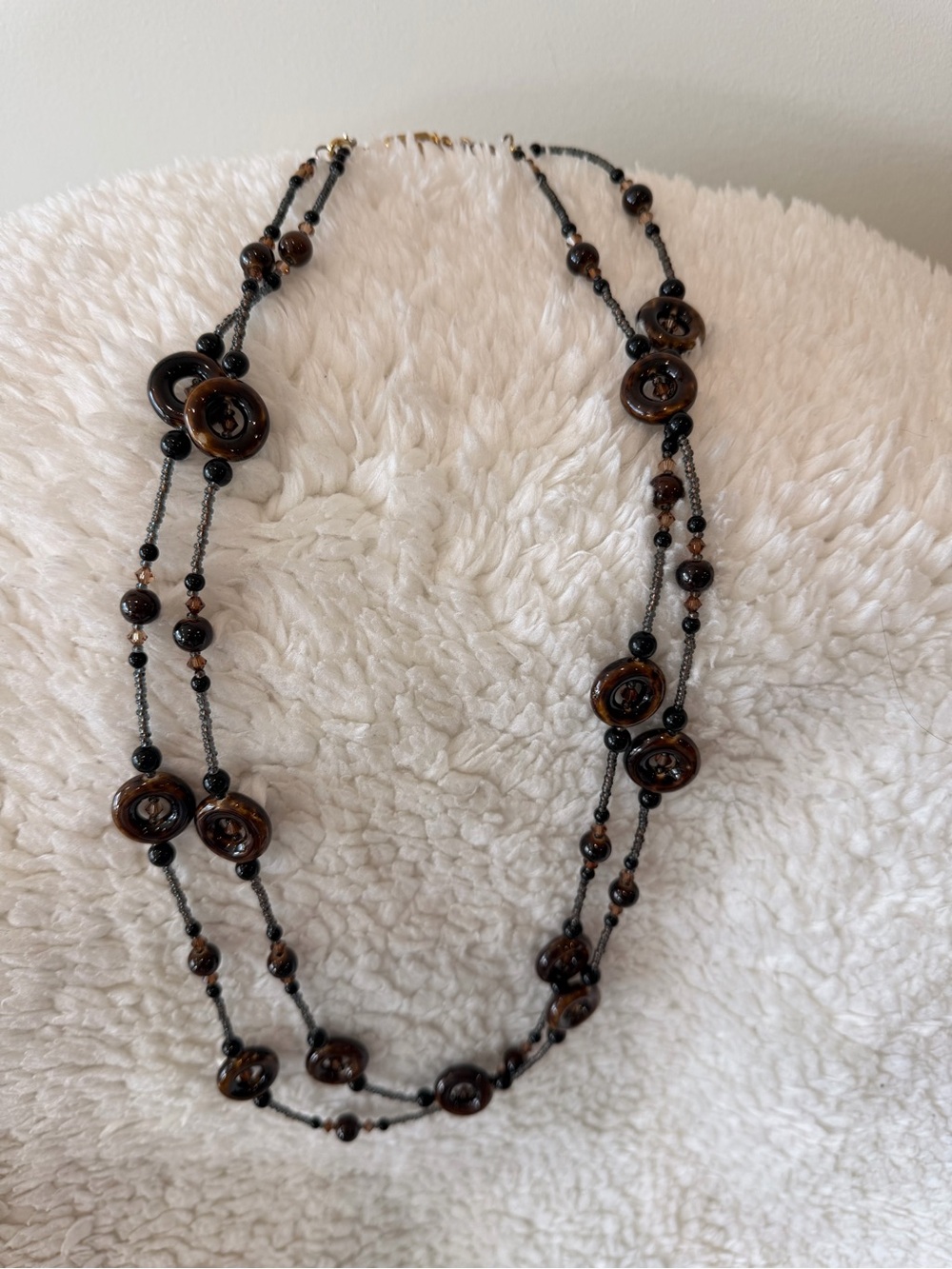 Layered Brown Glass Bead Necklace - Unbranded